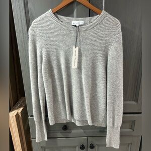 NWT White + Warren Sterling Grey Cashmere Ribbed Crewneck Sweater